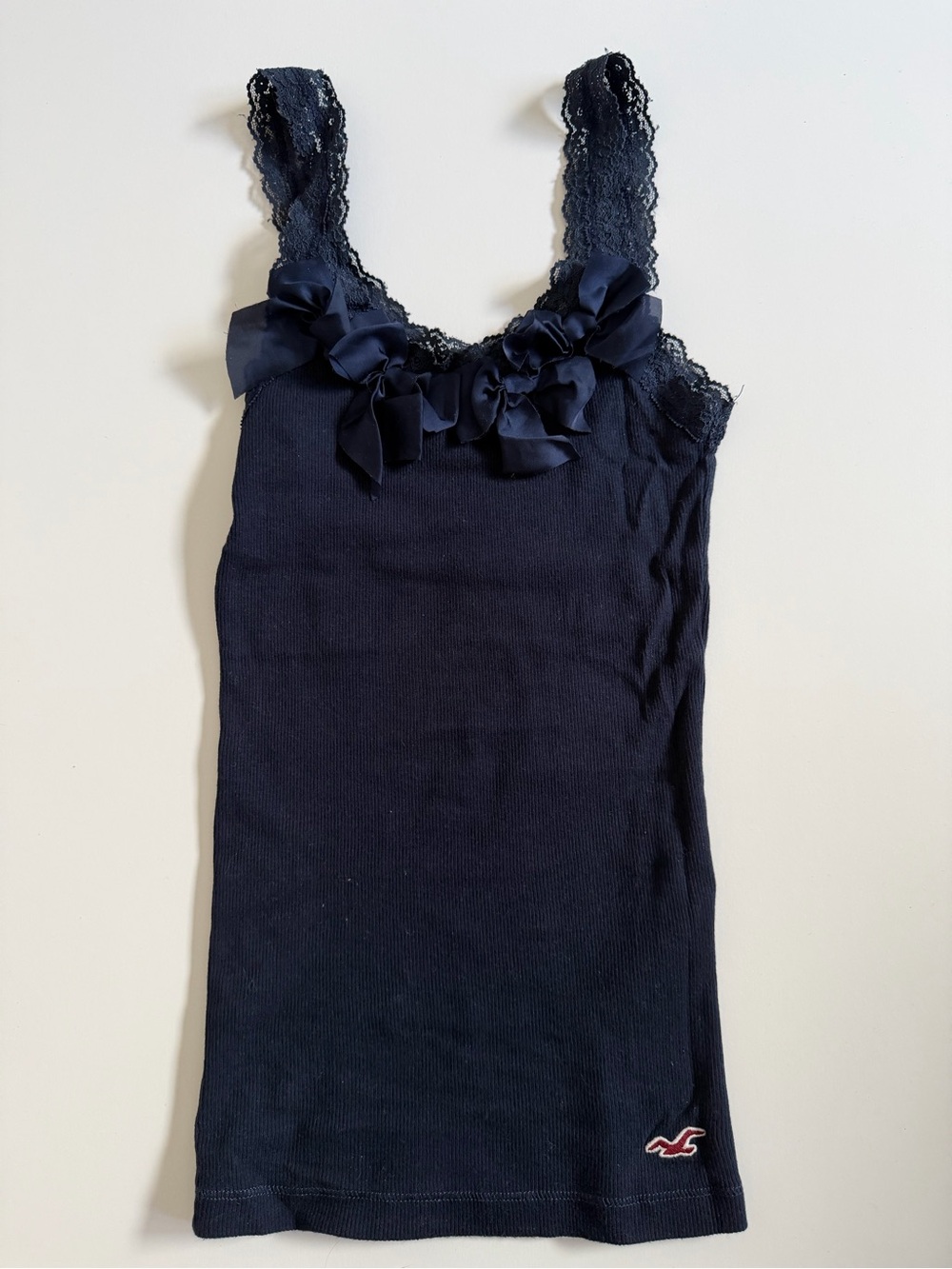 Hollister Navy Blue Lace Bow Ribbed Cami Tank Top - Picture 3 of 4